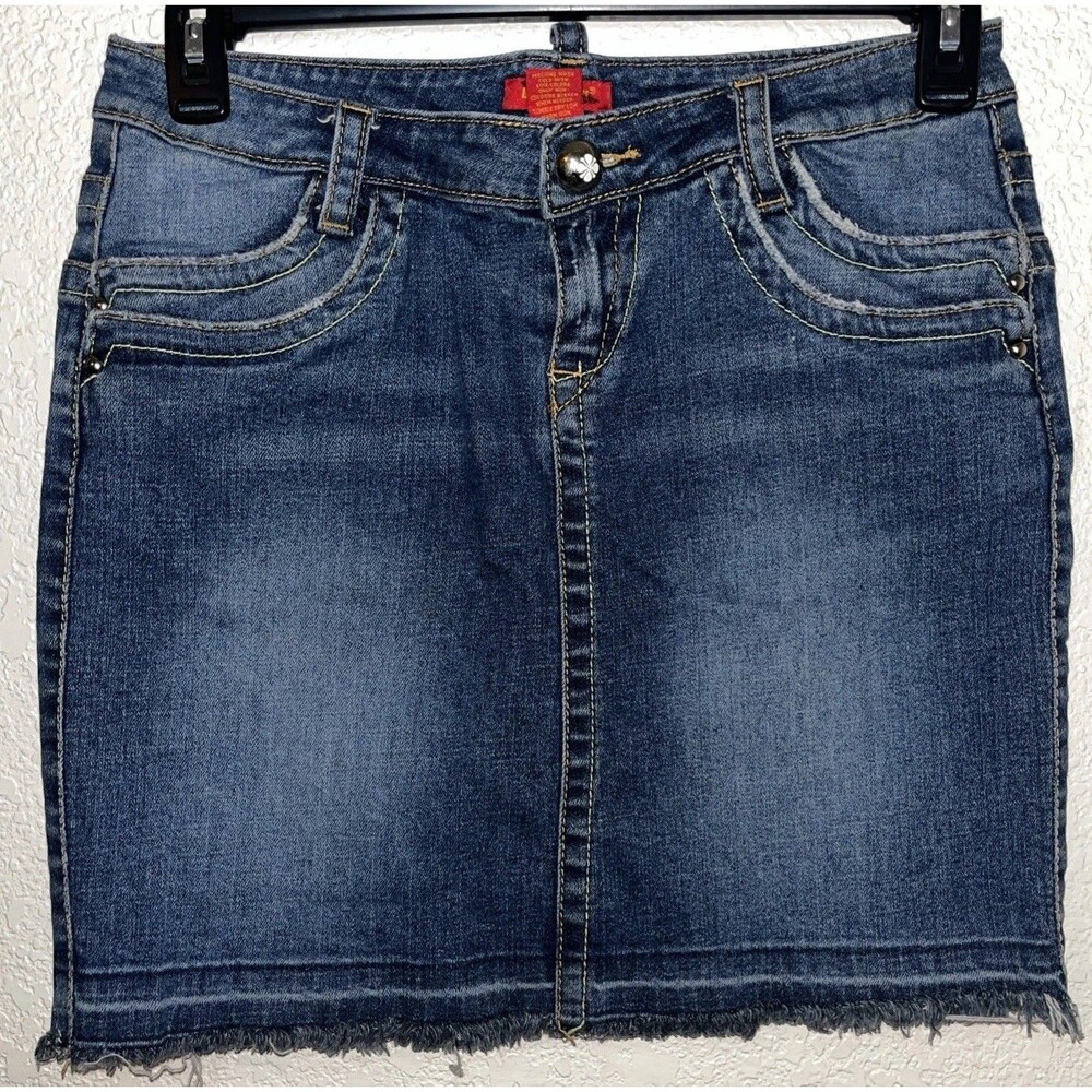 Blue Asphalt Denim Jean Skirt Junior Women Sz 9 Studded Pockets